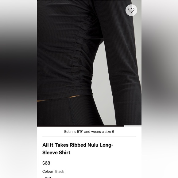 Lululemon All It Takes Ribbed Nulu Long-Sleeve Shirt - Black - size 0 - Picture 3 of 7